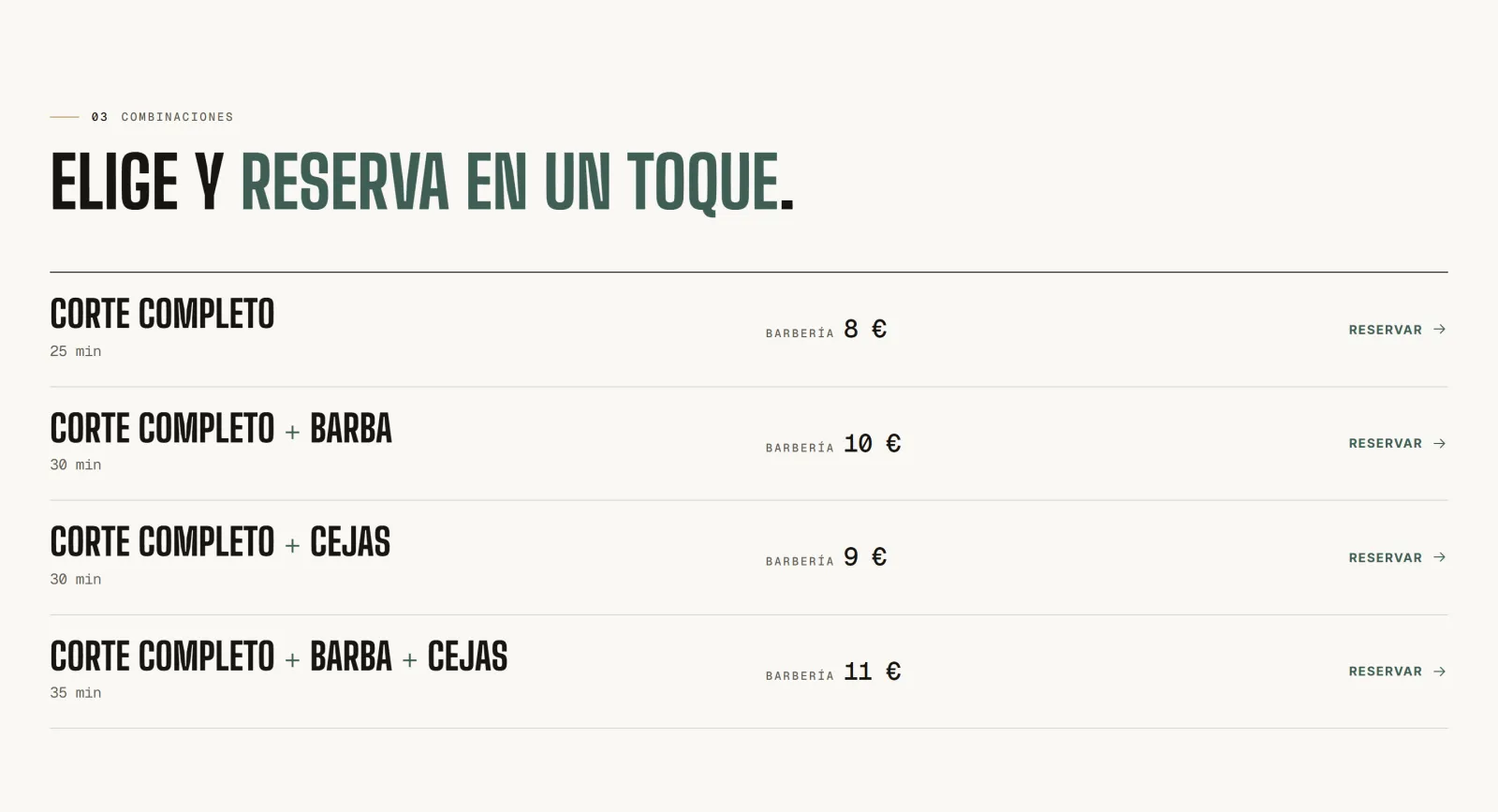 Lista de servicios de ILLAN BARBERS con su precio y su duración